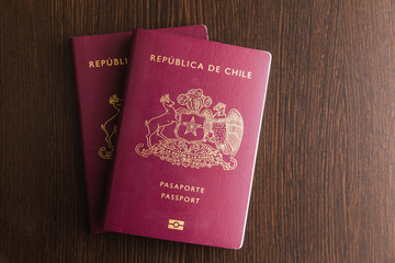 One Red Chilean passport with some dollars on a desk