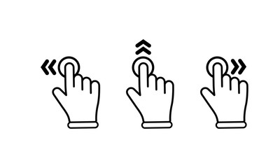 Swipe to left right up icon set. Finger touchscreen gestures on isolated white background. EPS 10 vector.