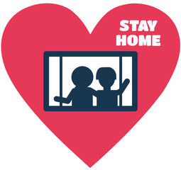 Stay home icon with  heart with window in house. quarantine coronavirus epidemic, vector for social media, stay home save lives. Protection campaign or measure from coronavirus, COVID-19. © YesidVisual