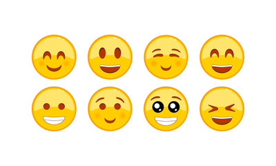 Funny, kind emoji icon set. Smiley, emoticons. Facial expression on isolated white background. EPS 10 vector