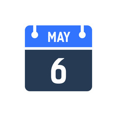 Calendar Date Icon - May 6 Vector Graphic