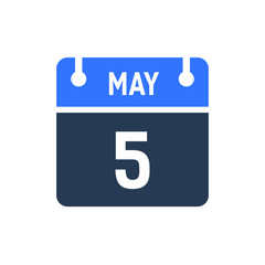 Calendar Date Icon - May 5 Vector Graphic