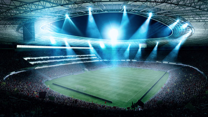Night football arena in lights close up. soccer stadium. © appledesign