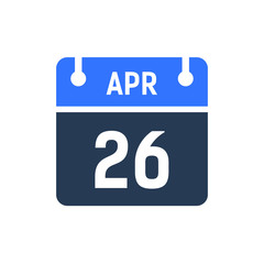 Calendar Date Icon - April 26 Vector Graphic