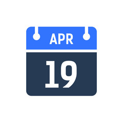 Calendar Date Icon - April 19 Vector Graphic