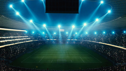 Night football arena in lights close up. soccer stadium. © appledesign