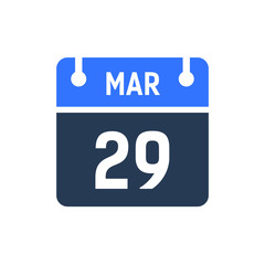 Fototapeta premium Calendar Date Icon - March 29 Vector Graphic