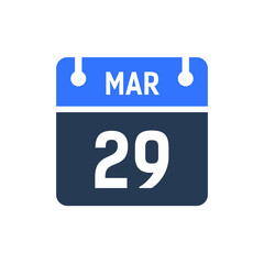 Calendar Date Icon - March 29 Vector Graphic