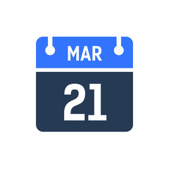 Fototapeta premium Calendar Date Icon - March 21 Vector Graphic