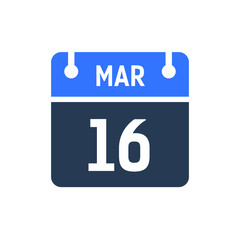 Fototapeta premium Calendar Date Icon - March 16 Vector Graphic
