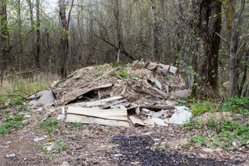 Garbage dump in the forest near the road