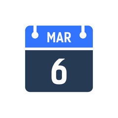 Calendar Date Icon - March 6 Vector Graphic