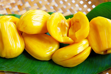 Ripe Jackfruit on banana leaves