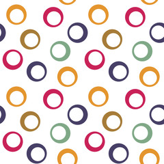 Abstract geometric seamless pattern with hollow circles of one size. Simple colorful abstract background. Design for print, fabric, textile, furniture, packaging
