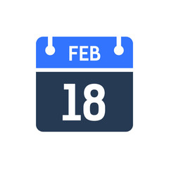 Calendar Date Icon - February 18 Vector Graphic