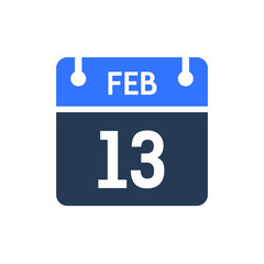 Calendar Date Icon - February 13 Vector Graphic