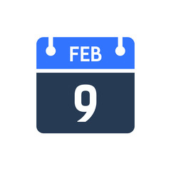 Calendar Date Icon - February 9 Vector Graphic