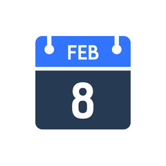 Calendar Date Icon - February 8 Vector Graphic