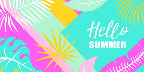 bright summer background with tropical leaves