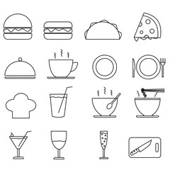 Flat design draw outline set food icon, stroke line food icon equipment, set icon restaurant food and drink equipment 