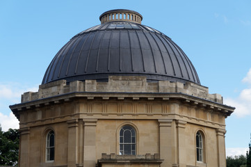Fototapeta na wymiar Close-up of the architectural dome of the Brompton Cemetery Chapel designed by Benjamin Baud and built in 1839, in Fulham, west London, UK.