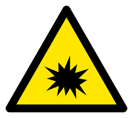 Vector boom flat warning sign. Triangle icon uses black and yellow colors. Symbol style is a flat boom attention sign on a white background. Icons designed for notice signals, road signs,
