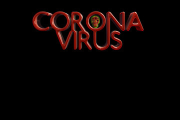 Coronavirus COVID-19 inscription with stylized skull. Epidemic condition SARS-CoV-2. 3d illustration with Copyspace for your text isolated on black background