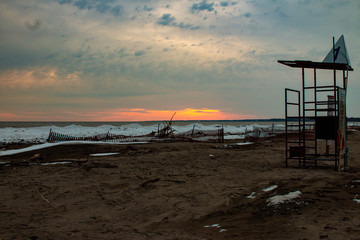 Deserted beach. Prohibition. Epidemic. Quarantine. Deserted place. Sea. Swing.