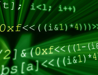 Programmers code abstract screen of a software developer. Source code background with light effects.