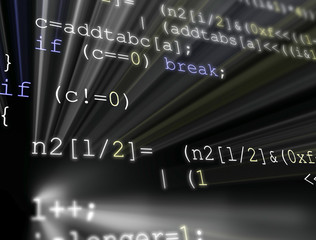 Programmers code abstract screen of a software developer. Source code background with light effects.