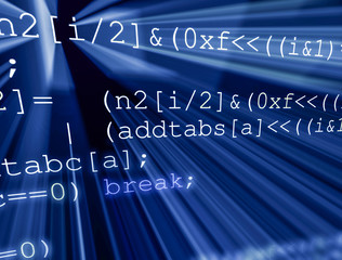 Programmers code abstract screen of a software developer. Source code background with light effects.