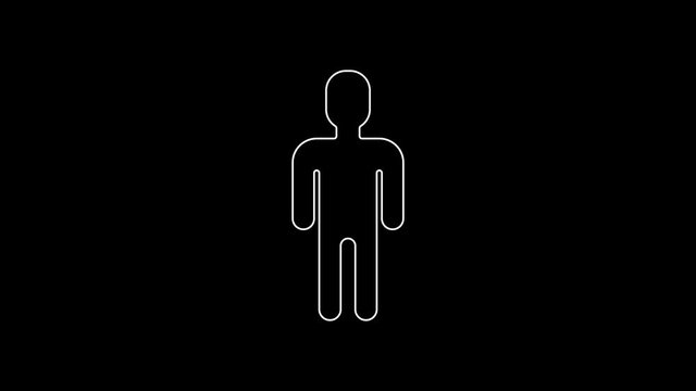 White line User of man in business suit icon isolated on black background. Business avatar symbol user profile icon. Male user sign. 4K Video motion graphic animation