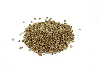 Hemp seeds on white background. Super food hemp seed.
