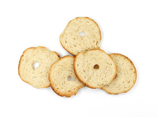 Bake rolls. Mini bread chips isolated on white background.