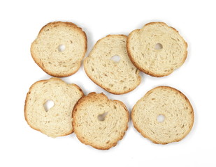 Bake rolls. Mini bread chips isolated on white background.