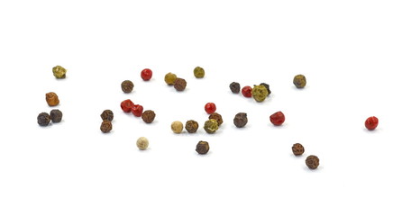Spice of multicolored pepper isolated on white background.