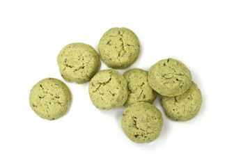 Green Mint chip cookies on white background. Biscuits with whole-wheat (wholemeal) flour with mint.