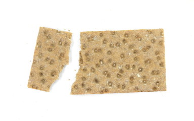 Crispy rye bread on white. Low calories snack bread isolated on white background.