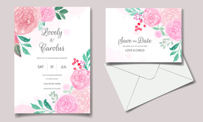 Fototapeta na wymiar Wedding invitation card with beautiful floral watercolor