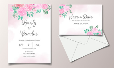 Wedding invitation card with beautiful floral watercolor