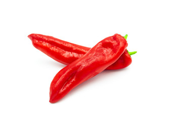 Two Fresh peppers isolated on white background. Red sweet paprika isolated.