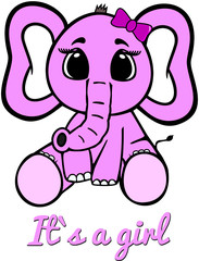 Baby girl elephant. Vector template for design T-shirts. Fashion graphic for apparel. Character image elephant for children's magazines and preschool institutions. 