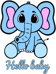 Baby elephant. Vector template for design T-shirts. Fashion graphic for apparel. Character image elephant for children's magazines and preschool institutions. 