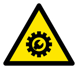 Vector service tools flat warning sign. Triangle icon uses black and yellow colors. Symbol style is a flat service tools attention sign on a white background. Icons designed for caution signals,
