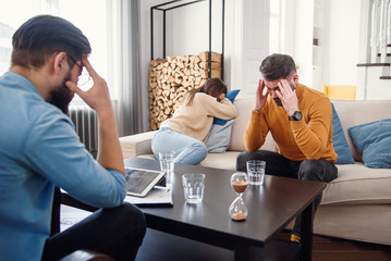 Young fighting angry couple blaming each other for problems, telling its your fault, discussing...