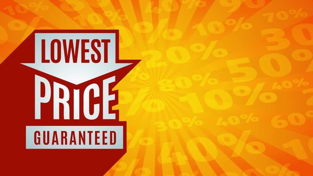 3d lowest price guaranteed graphic over percentage numbers on background with light rays giving perspective