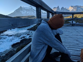admiring torres del paine in chile