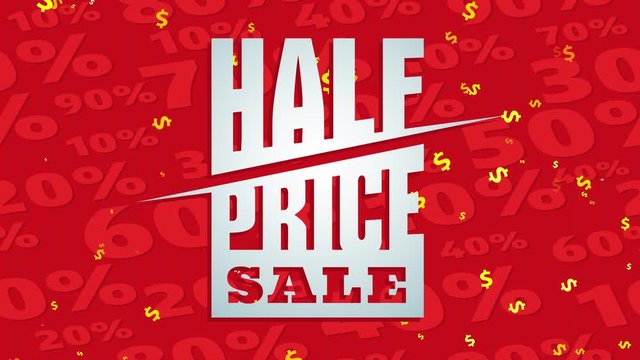 season reduce ad with half cost trading words divided in central with sword cut over percentage pattern background