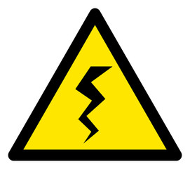 Vector zigzag crack flat warning sign. Triangle icon uses black and yellow colors. Symbol style is a flat zigzag crack attention sign on a white background. Icons designed for problem signals,