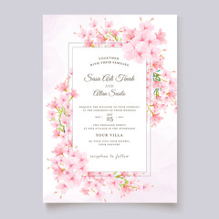 elegant wedding invitation design with cherry blossom template